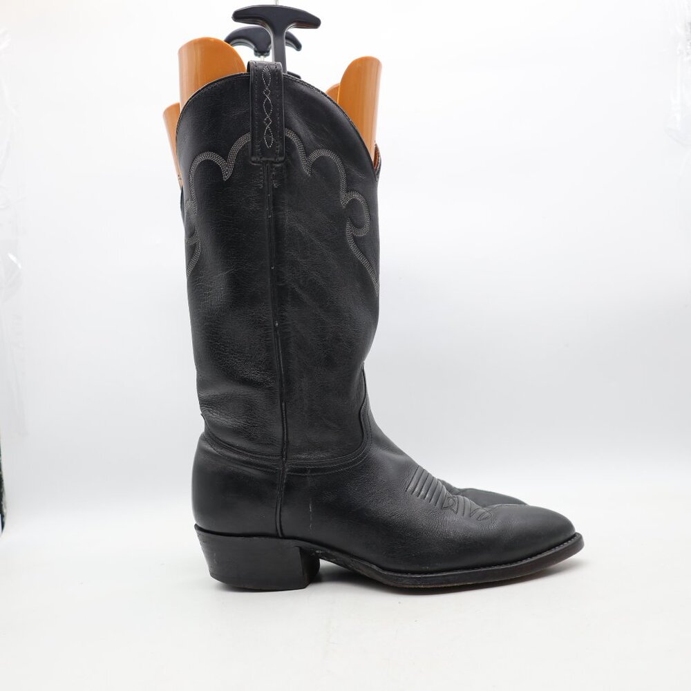 J. Chisholm Black Leather Western Boots Men's 9 D Pull On Handcrafted In USA